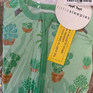 Little Sleepies Green Succulent Print Footie